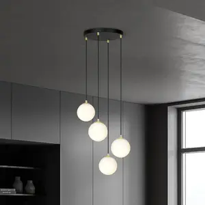 Euluna Suspension Glassy, 4 lampes, ronde, noir/opale pas cher
