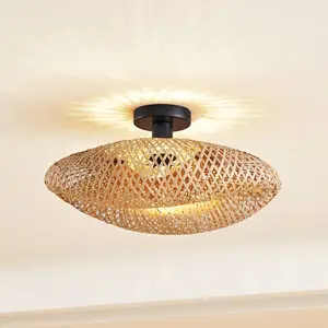 Lindby plafonnier Eleane, bambou, naturel, Ø 50 cm pas cher