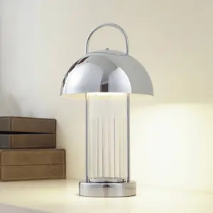 Comparateur de prix : Lindby Lampe à poser LED rechargeable Mareli, chrome, métal, Ø 18 cm