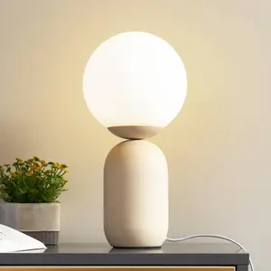 Lindby lampe à poser Lennes, beige, verre, Ø 20 cm pas cher
