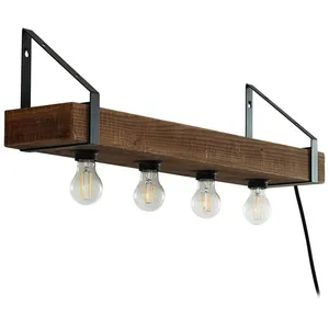 Lindby Applique murale Vatana, bois, prise, port USB, 80 cm pas cher