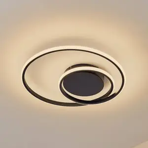 Lindby LED plafonnier Kyron, noir, aluminium, intensité variable, Ø45c... pas cher