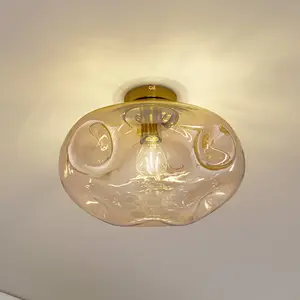 Lindby plafonnier Lelia, ambre, verre, Ø 35 cm pas cher