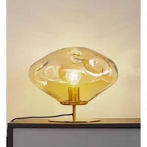 Lindby lampe à poser Lelia, ambre, verre, métal, Ø 35 cm