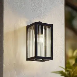 Comparateur de prix : Lindby Applique d'extérieur Bolgar, noir, métal, verre, 15 cm