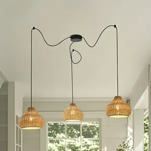 Comparateur de prix : Lucande, suspension d'extérieur Taniola, à 3 lampes, beige, rotin, IP44