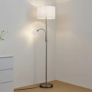 Lampe sur pied Lindby Jaileen, blanc, textile, 170 cm, lampe de lectureVendu parluminaire