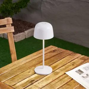 Comparateur de prix : Lindby Lampe à poser LED rechargeable Arietty, blanc, aluminium, 27cm,...
