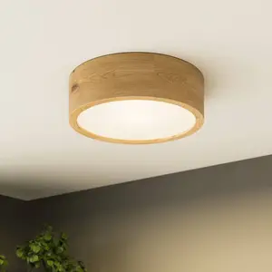 Envostar Kerio plafonnier, Ø 27 cm, chêne naturel pas cher