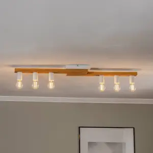 Envostar plafonnier Laurent, bois/blanc, à 6 lampesVendu parluminaire