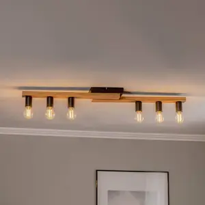 Comparateur de prix : Envostar plafonnier Laurent, bois/noir, 6 lampes