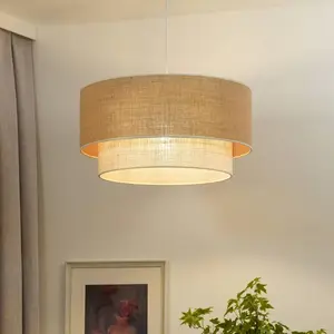 Euluna Suspension Boho Jute, brun naturel/blanc, Ø 45 cm pas cher