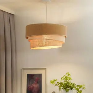Euluna Suspension Trio Jute, brun naturel/blanc/raffia, Ø 45 cm pas cher