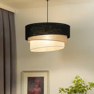 Euluna suspension Trio, noir/gris/blanc, textile, Ø 45 cm pas cher