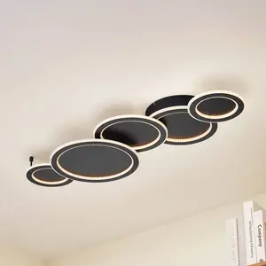 Lucande Plafonnier LED Diala, noir, métal, 96 cm pas cher