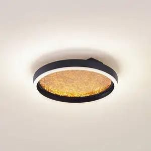 Lucande Plafonnier LED Menulis, noir/or, PC, Ø 30 cm pas cher