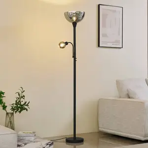 Lindby lampe sur pied Nehemia, noir, verre, lampe de lecture, 185 cmVendu parluminaire