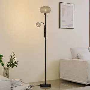 Comparateur de prix : Lindby lampe sur pied Aliette, noir/gris, verre, lampe de lecture