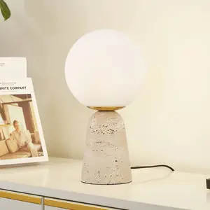 Lindby lampe à poser Kirstan, beige, blanc, verre, pierre, 33 cm pas cher