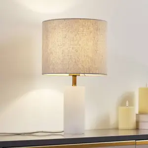 Lampe de table Lindby albâtre, blanc/beige, Ø 25cm, marbre, E27 pas cher