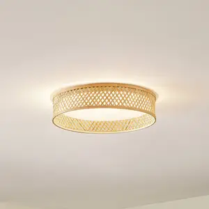 Lindby Plafonnier LED Eilif, bambou, blanc, Ø 40 cm pas cher