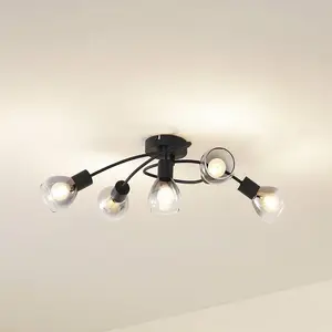 Lindby plafonnier Pendura, à 5 lampes, noir, verre pas cher