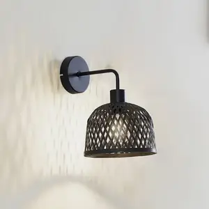 Applique murale Lindby Eskil, Ø 18,5 cm, noir, bambou pas cher