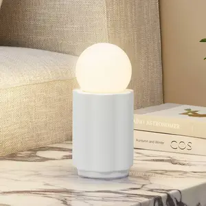 Lindby lampe à poser Nielson, blanc, hauteur abat-jour 8,5 cm, plâtre pas cher