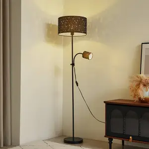 Lindby lampe sur pied Melanie, noir, tissu, Ø 36 cm, à 2 lampes.Vendu parluminaire