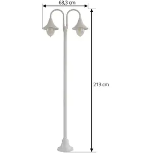 Comparateur de prix : Lindby, luminaire d'extérieur Madea, blanc, à 2 lampes, 213 cm, E27, IP44