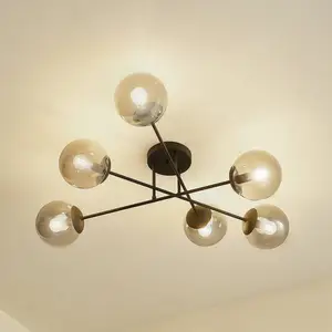 Lindby plafonnier Isamer, gris fumé, Ø 80 cm, sphère pas cher