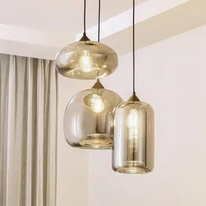 Lindby suspension Marla, rondelle, verre, gris fumé, 50 cm pas cher