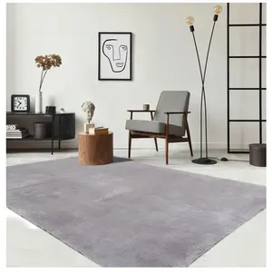 THE CARPET Tapis uni antidérapant lavable gris, 160 x 220 cm - relax pas cher