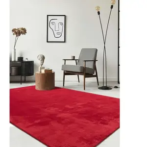 THE CARPET Tapis uni antidérapant lavable rouge, 160 x 220 cm - relax pas cher
