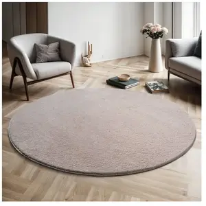 Tapis lavable et antidérapant, uni, sable, 120 cm, rond pas cher