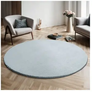 Tapis lavable et antidérapant, uni, bleu, 120 cm, rond pas cher
