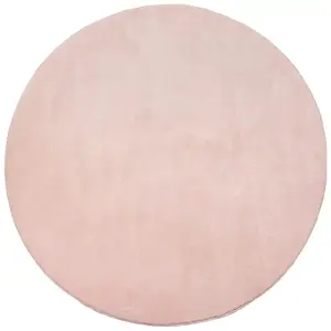Tapis lavable et antidérapant, uni, rose, 120 cm, rond pas cher