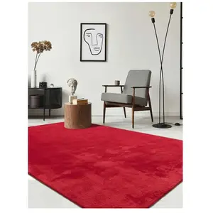 THE CARPET Tapis uni antidérapant lavable rouge, 240 x 340 cm - relax pas cher