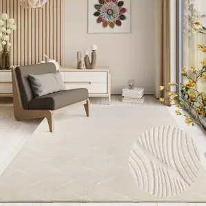 Tapis moderne salon chambre à coucher effet 3D, crème, 200 x 280 cm