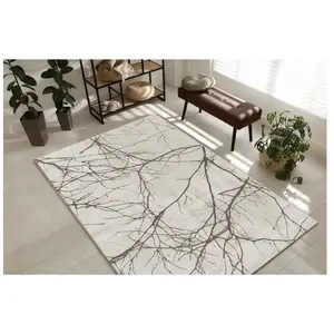 Tapis poils courts noeuds salon moderne, crème, 200 x 290 cm pas cher