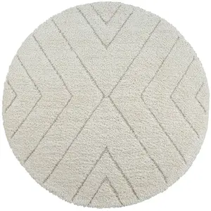 Tapis Shaggy moderne poils longs, crème, 120 cm rond pas cher