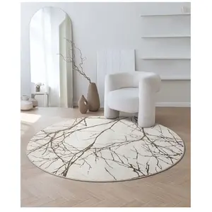 Tapis poils courts noeuds salon moderne, crème, 200 cm rond pas cher