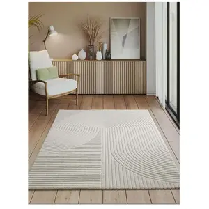 Tapis everest moderne effet haut-bas 3d - crème - 160 x 230 cm pas cher