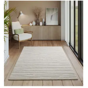 Tapis everest moderne effet haut-bas 3d - crème - 240 x 340 cm pas cher