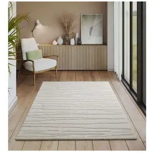 Tapis everest moderne effet haut-bas 3d - crème - 140 x 200 cm pas cher