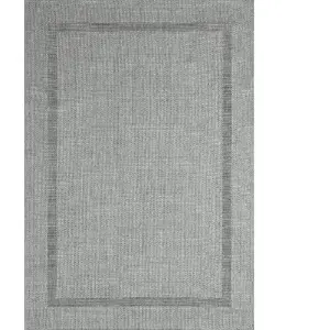 the carpet Mistra Tapis résistant tissé Plat Design Moderne idéal pour la Cuisine et la Salle à Manger Couleurs Tendance Extra Plat également pour l'extérieur Bordure Gris 80 x 150 cm
