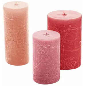 LOBERON Lot de 3 bougies Pretin, rose (15cm)