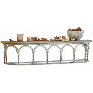 LOBERON Étagère murale Espèche, blanc vieilli/marron (19 x 84 x 19.5cm)