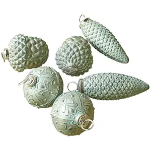 Comparateur de prix : Loberon Lot de 6 décorations de Noël Quirat, vert/couleur argent (4.5 x 13cm)