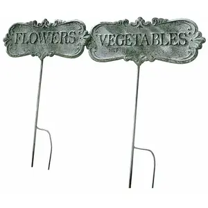 LOBERON Lot de 2 piques de jardin Flowers & Vegetables, vert vieilli (46.5 x 0.5 x 34cm) pas cher